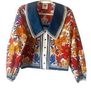 FARM Rio Anthropologie Florisbela Buttondown Beach Summer Floral Tropical Top S